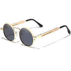 Oculos de Sol Masculino Steampunk Redondo Metal Frame Kingseven Polarizados N7579 (C1)