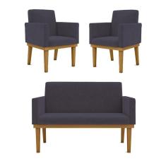Kit Sofá Namoradeira + Poltrona Reforçada cinza