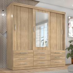 Guarda Roupa Casal Capri 3 Portas Correr 9 Gav C/ Espelho