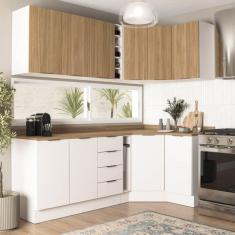 Cozinha Modulada 8 Peças 3 Aéreos 3 Balcões Adega e Toalheiro Ipanema Cabecasa Madeiramadeira Acácia/Branco