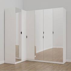 Guarda Roupa Modulado de Canto com Espelho 6 Portas 3 Peças Hera Cabecasa Madeiramadeira Branco Geada/Preto