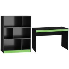 Mesa e Estante Para Escritorio Gamer B28 Preto Verde NOVAM