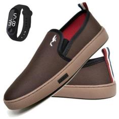 Kit Tênis Slip On Masculino Lona + Relógio Digital Casual-Masculino