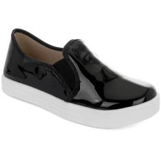Tênis Slip On Infantil  Verniz Calce Fácil Confortável Preto Branco Kl