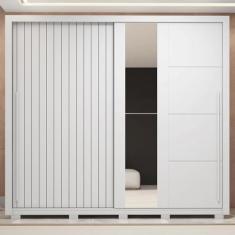 Guarda-roupa Casal Ripado com Espelhos 2 Portas e 4 Gavetas Suburban Espresso Móveis Branco