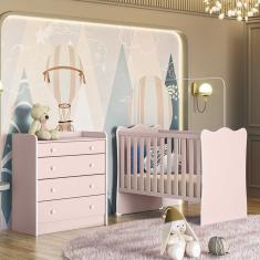 Quarto de Bebê Doce Sonho com Cômoda 2523 e Berço Simples 1 Qmovi Rosa Acetinado