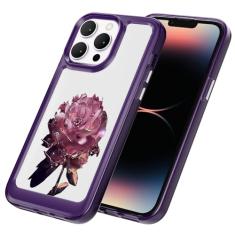 AKABEILA Capa para iPhone 15 Plus transparente com design TPU bumper floral flor PC capa de telefone traseira botão galvanizado mulheres menina 6,7 polegadas