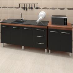 Balcao Pia 150cm E Multiuso 2 Portas 70cm Savana Preto Mobbs Savana Preto