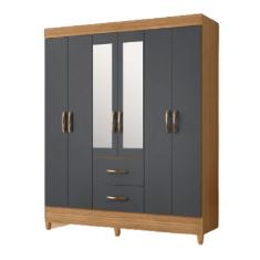Guarda Roupas Casal Com Espelho 6 Portas 2 Gavetas Mobi Nature / Grafite Albatroz Nat/titan