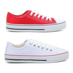 Kit 2 Pares Tênis Ligth Star Casual Feminino Conection Lona, BRANCO VE