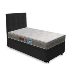 Cama Box Baú + Cabeceira Cassis e Colchão Solteiro - Castor - Sleep Max - 88x188x60cm Preto