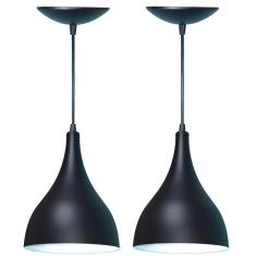 Kit 02 Lustres Pendente Gota em Alumínio - Cor Preta Fosca