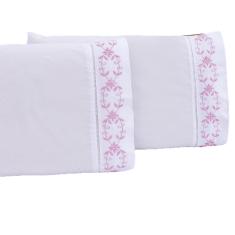 Jogo lençol Queen casal bordado 3 peças branco uva veneza