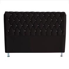 Cabeceira De Cama Box Jully Queen 160 Cm Botão Strass Suede Preto Eli Móveis