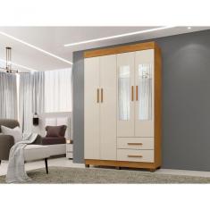 Roupeiro Copacabana New 4 Portas 2 Gavetas E Espelho Benetil Cor:cinamomo/off