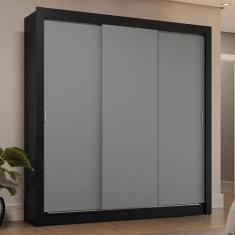 Guarda-Roupa Casal 3 Portas de Correr Preto/Cinza Sublime Plus Madesa,