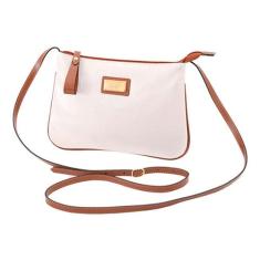 Bolsa Transversal Feminina Zíper Couro Legítimo Mariart 199, Off white