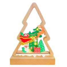 Árvore de Natal Madeira Decorativa 7 Leds 19,3x14x5cm Para Bancada - M