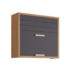 Armário Aéreo p/ Cozinha Eloise c/ 2 Portas Basculante Riscadas 80 cm Freijo/Titanium - MGM