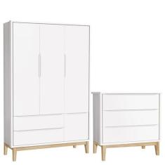 Cômoda Gaveteiro e Guarda Roupa Infantil 3 Portas New Classic Branco c