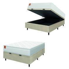 Cama Box Baú Colchão Casal Molas Ensacadas Real 138x188x68cm Branco / Bege Inducol - Suporta até 130kg por Pessoa