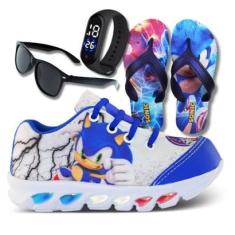 Kit Tênis Led Infantil Menino Masculino Sonic + Chinelo + Relógio + Óculos-Masculino