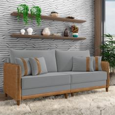 Sofá Living Montecarlo 2 Lugares Bipartido 192cm Pés em Madeira Veludo/PU Cinza/Caramelo G33 - Gran