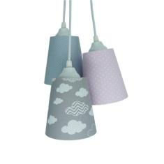 Lustre Pendente Infantil Nuvens Cinza e Rosa