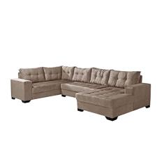 Sofá de Canto 6 Lugares com Chaise Direito Dijon Velveteen Chocolate