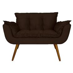 Namoradeira Poltrona Sofá decorativa 02 Lugares Opalla Pés Palito Marrom - DS Estofados