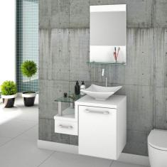 Conjunto para Banheiro Gabinete com Cuba de Apoio Folha L34 e Espelheira Legno 631W Branco/Branco Chess