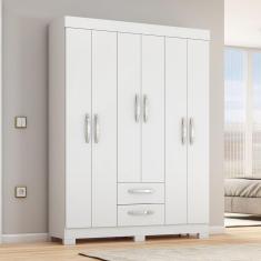 Guarda-roupa Nt6015 com 6 Portas e 2 Gavetas Branco New/Rosa