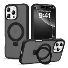 DORAFIN Capa para iPhone 16 Pro Max com suporte de anel invisível, proteção contra quedas militar compatível com Mag-Safe Matte translúcida traseira antiderrapante à prova de choque 6,9 polegadas
