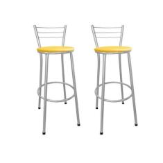 Kit 2 Banco Banqueta Bar Gourmet Alta C/ Encosto Prata - Moveraço, Ass