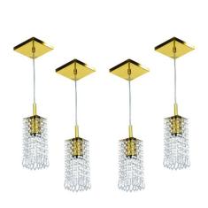 Kit 4 Lustre Pendente Clearcrillic Cristal Acrílico Dourado - NoBrand,