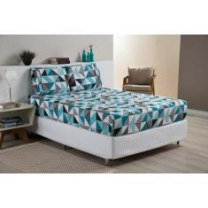 Lençol Com Fronhas Ponto Palito Estampado Casal King Cama Box 3 Peças 