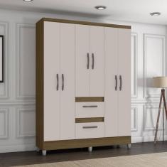 Guarda Roupa Solteiro com Pés 6 Portas 2 Gavetas Capri Poquema