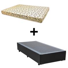 Cama Box Solteiro - Tecido Sintético Preto Com Colchão Austrália Bello Box - 100% Espuma D26 Amarelo 54x88x188