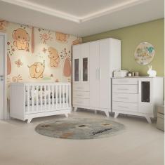 Quarto de Bebê Completo com Guarda Roupa com Janela Cômoda e Berço Kakau Espresso Móveis