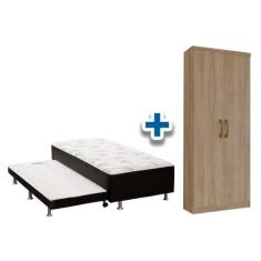 Cama Box Solteiro Conjugado Ortobom Black c/ Auxiliar + Armário Multiu