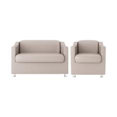 Kit Sofá Namoradeira + Poltrona Balaqui Decor Bege