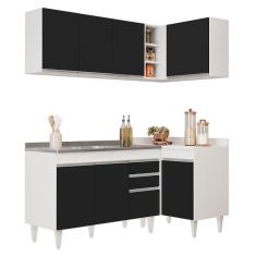 Armário De Cozinha Modulado De Canto Esquerdo 4 Peças Cp48 Com Pia Inox Branco/preto - Lumil