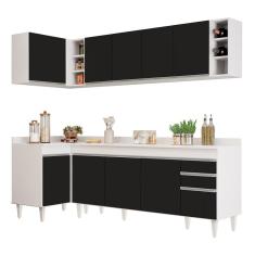 Armário De Cozinha Modulado De Canto Direito 5 Peças Cp44 Balcão Com Tampo Branco/preto - Lumil
