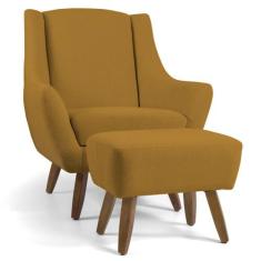 Poltrona Decorativa Fixa com Puff Pés de Madeira Juliet D02 Veludo Mos