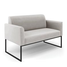 Sofá Namoradeira Base Industrial Preto Marisa Veludo Cinza