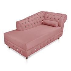 Divã Chesterfield 165 Cm Capitonado Com Strass Suede Rose