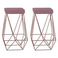 Kit 2 Banqueta Decorativa Kathy Base Bronze Veludo Rosê - Gran Belo
