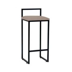 Banqueta Alta Industrial Em Aço Dori Preto Assento Suede Bege - Cor: Bege