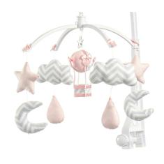 Móbile Berço Bebê Musical E Giratório Nuvens E Balão Rosa