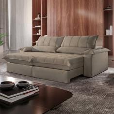 Sofá Retrátil e Reclinável com Catraca Blindada 280cm Porto Bello Veludo Jolie/Cinza